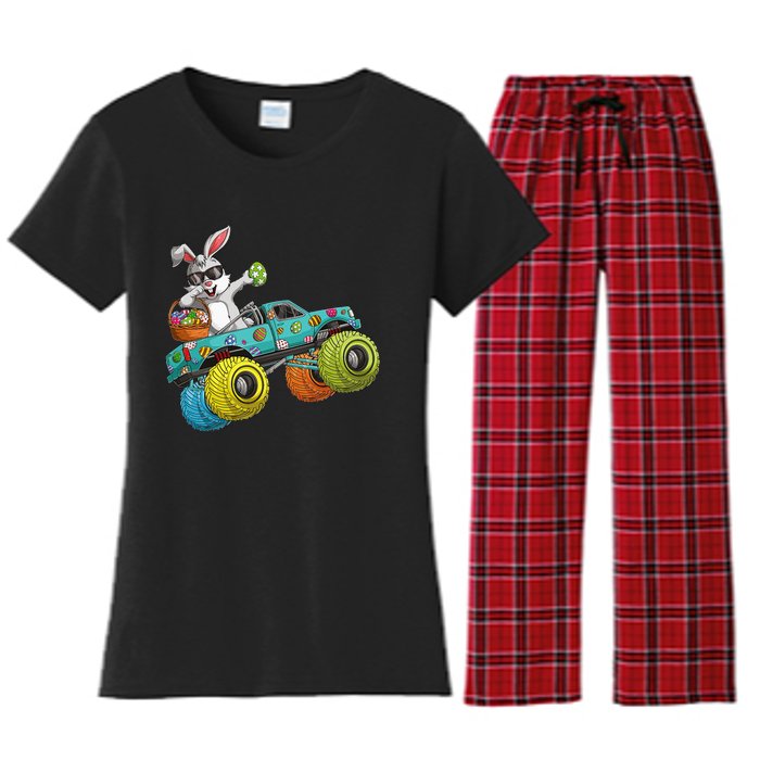 Dabbing Bunny Happy Easter Monster Truck Lovers Women's Flannel Pajama Set