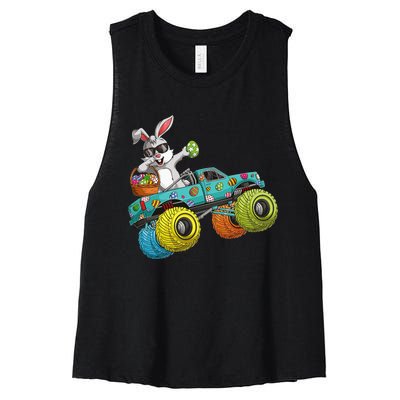 Dabbing Bunny Happy Easter Monster Truck Lovers Women's Racerback Cropped Tank