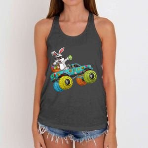 Dabbing Bunny Happy Easter Monster Truck Lovers Women's Knotted Racerback Tank