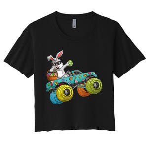 Dabbing Bunny Happy Easter Monster Truck Lovers Women's Crop Top Tee