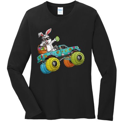 Dabbing Bunny Happy Easter Monster Truck Lovers Ladies Long Sleeve Shirt