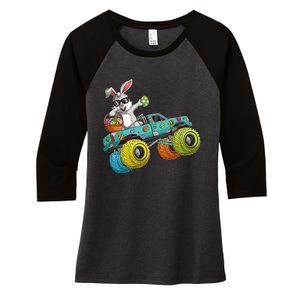 Dabbing Bunny Happy Easter Monster Truck Lovers Women's Tri-Blend 3/4-Sleeve Raglan Shirt