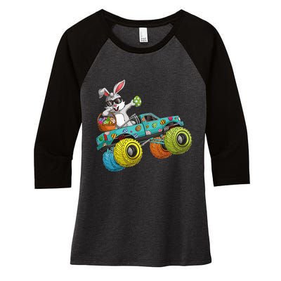 Dabbing Bunny Happy Easter Monster Truck Lovers Women's Tri-Blend 3/4-Sleeve Raglan Shirt