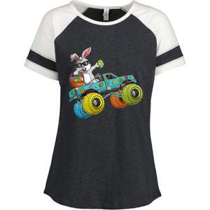 Dabbing Bunny Happy Easter Monster Truck Lovers Enza Ladies Jersey Colorblock Tee