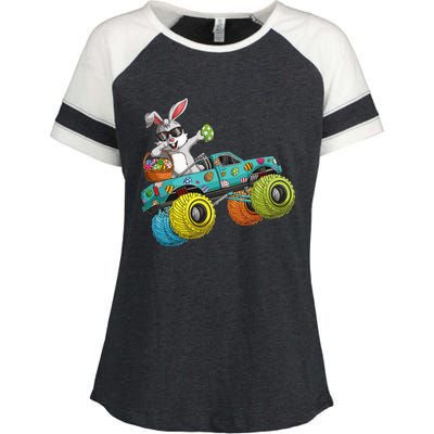 Dabbing Bunny Happy Easter Monster Truck Lovers Enza Ladies Jersey Colorblock Tee