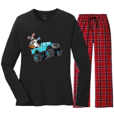 Dabbing Bunny Happy Easter Monster Truck Lovers Women's Long Sleeve Flannel Pajama Set 