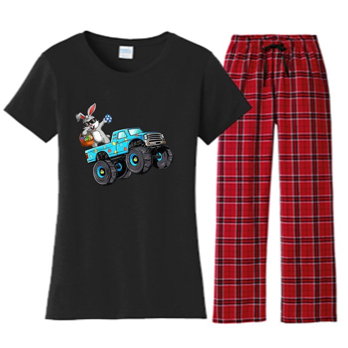 Dabbing Bunny Happy Easter Monster Truck Lovers Women's Flannel Pajama Set