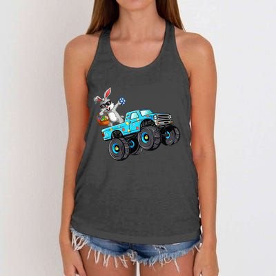 Dabbing Bunny Happy Easter Monster Truck Lovers Women's Knotted Racerback Tank