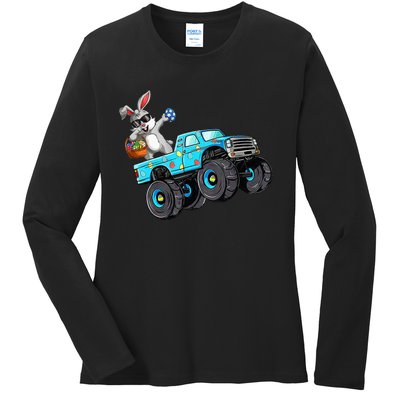 Dabbing Bunny Happy Easter Monster Truck Lovers Ladies Long Sleeve Shirt