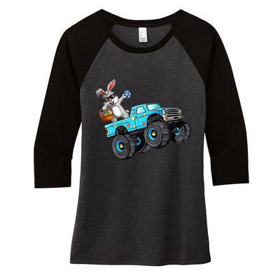 Dabbing Bunny Happy Easter Monster Truck Lovers Women's Tri-Blend 3/4-Sleeve Raglan Shirt