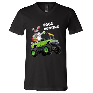 Dabbing Bunny Happy Easter Monster Truck Lovers Eggs Hunting V-Neck T-Shirt