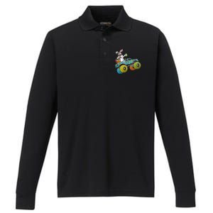 Dabbing Bunny Happy Easter Monster Truck Lovers Performance Long Sleeve Polo