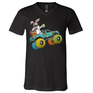 Dabbing Bunny Happy Easter Monster Truck Lovers V-Neck T-Shirt