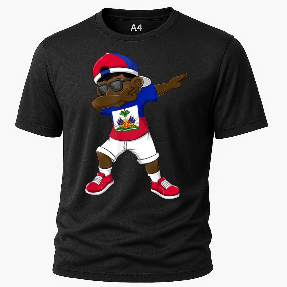 Dabbing Boy Haitian Haiti Flag Kid Dab Dance Cooling Performance Crew T-Shirt