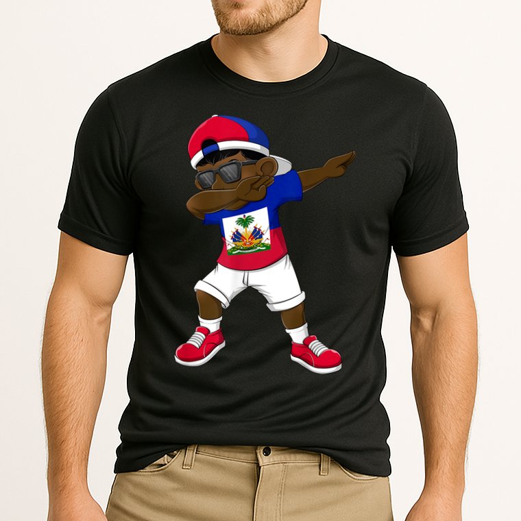 Dabbing Boy Haitian Haiti Flag Kid Dab Dance Cooling Performance Crew T-Shirt