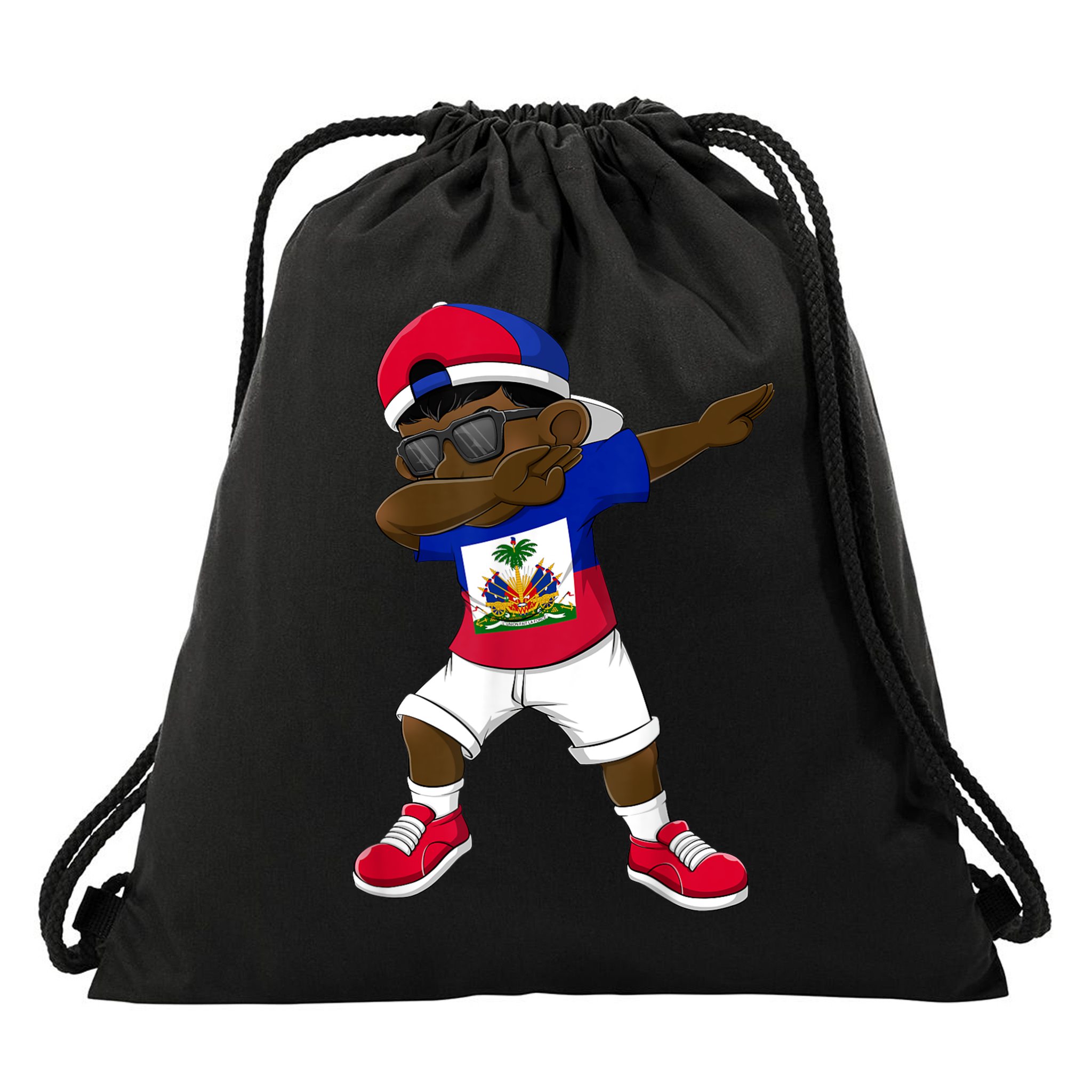 Dabbing Boy Haitian Haiti Flag Kid Dab Dance Drawstring Bag