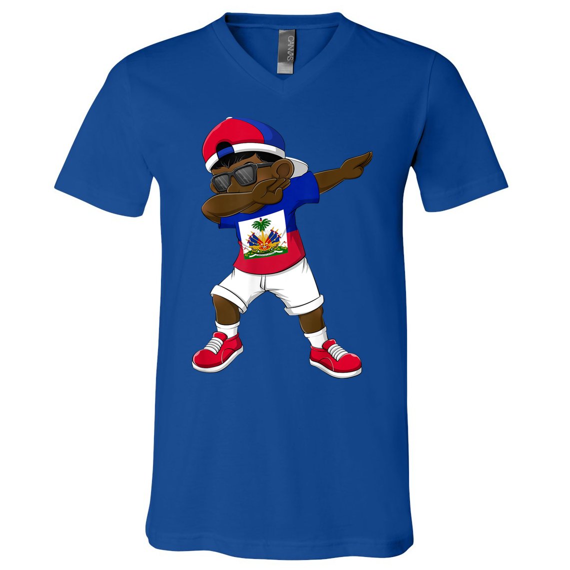 Dabbing Boy Haitian Haiti Flag Kid Dab Dance V-Neck T-Shirt