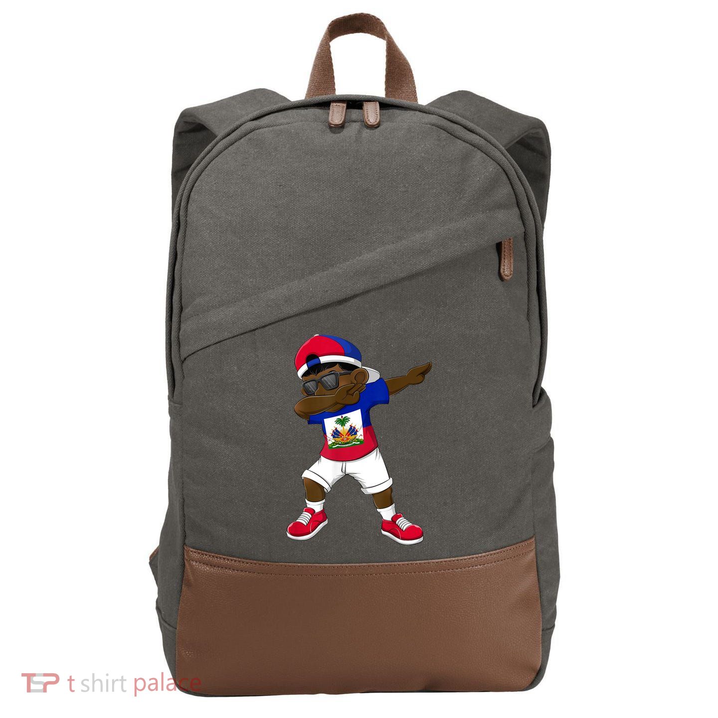 Dabbing Boy Haitian Haiti Flag Kid Dab Dance Cotton Canvas Backpack