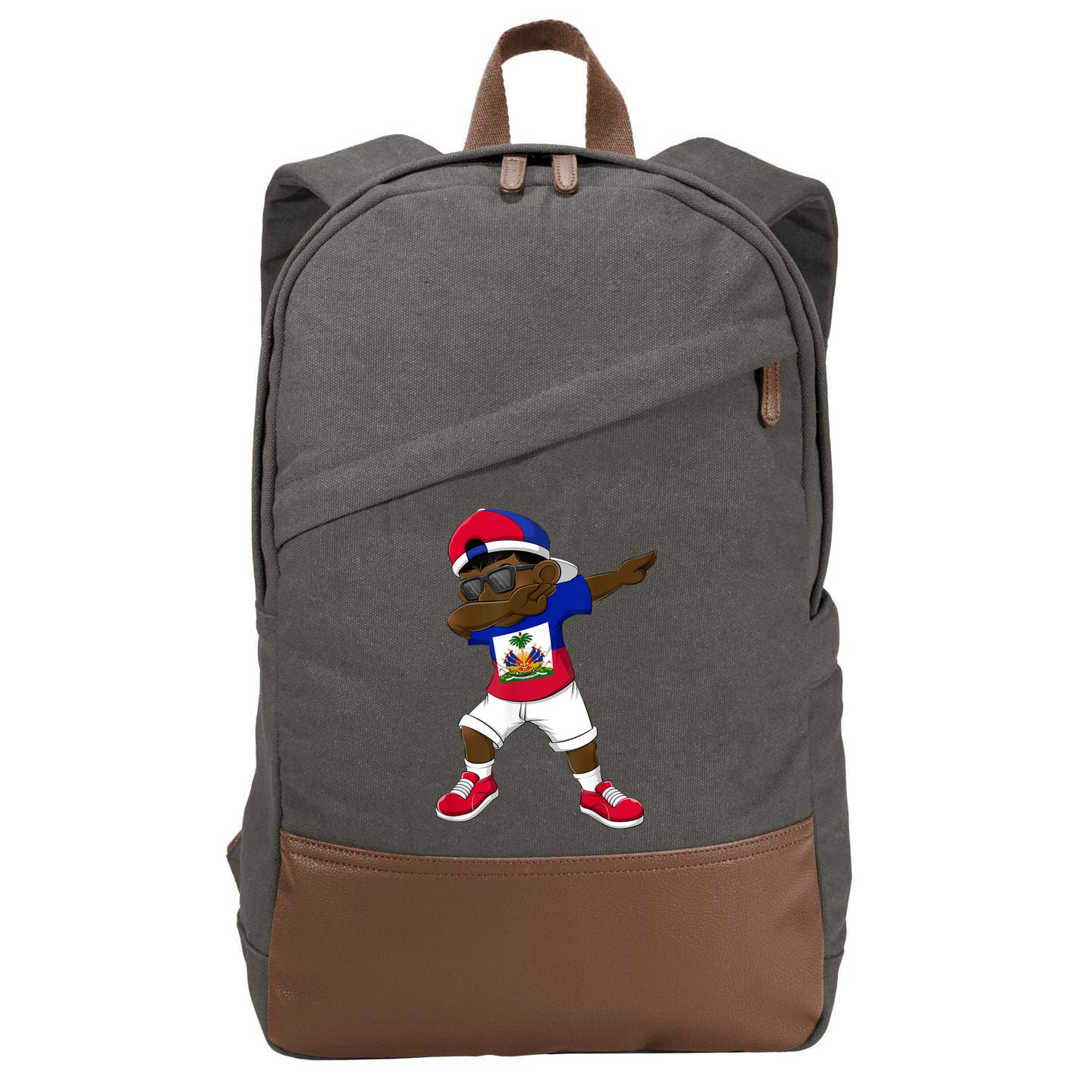 Dabbing Boy Haitian Haiti Flag Kid Dab Dance Cotton Canvas Backpack