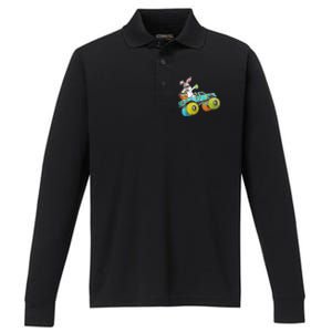 Dabbing Bunny Happy Easter Monster Truck Lovers Gift Performance Long Sleeve Polo