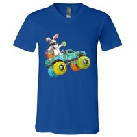 Dabbing Bunny Happy Easter Monster Truck Lovers Gift V-Neck T-Shirt