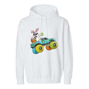 Dabbing Bunny Happy Easter Monster Truck Lovers Gift Garment-Dyed Fleece Hoodie