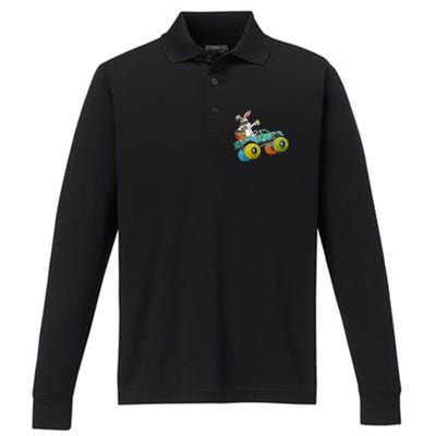 Dabbing Bunny Happy Easter Monster Truck Lovers Performance Long Sleeve Polo