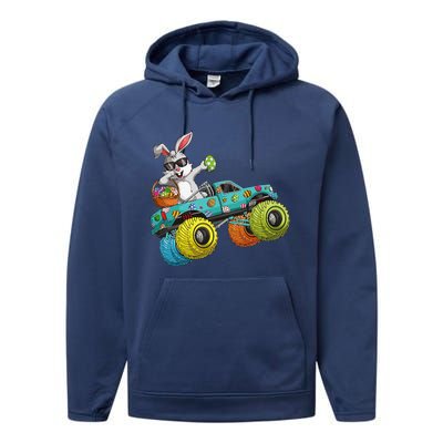 Dabbing Bunny Happy Easter Monster Truck Lovers Performance Fleece Hoodie