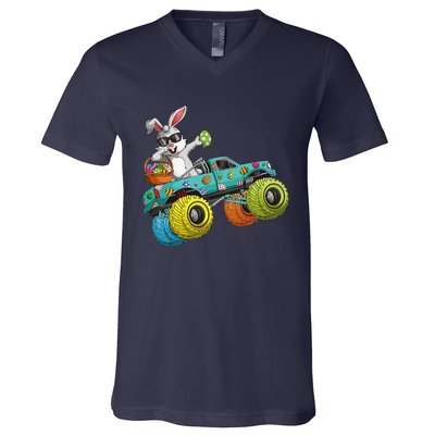 Dabbing Bunny Happy Easter Monster Truck Lovers V-Neck T-Shirt