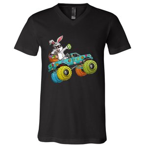 Dabbing Bunny Happy Easter Monster Truck Lovers V-Neck T-Shirt