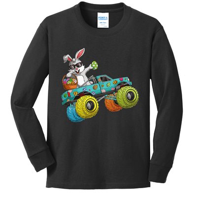 Dabbing Bunny Happy Easter Monster Truck Lovers Kids Long Sleeve Shirt