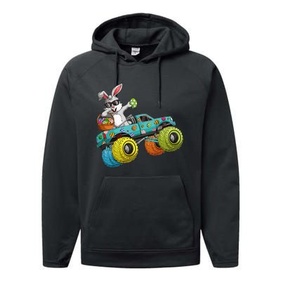 Dabbing Bunny Happy Easter Monster Truck Lovers Performance Fleece Hoodie