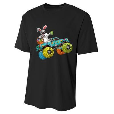 Dabbing Bunny Happy Easter Monster Truck Lovers Performance Sprint T-Shirt