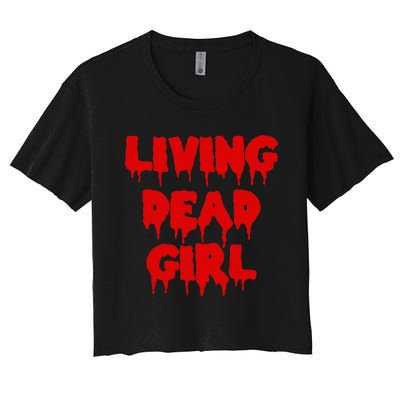 Dripping Blood Halloween Zombie Movie Living Dead Girl Women's Crop Top Tee