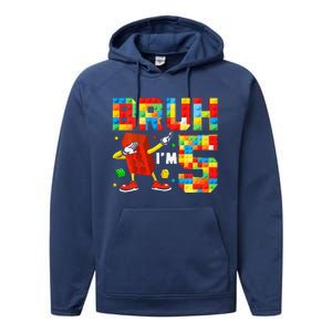 Dabbing Bruh IM 5 Year Old 5th Birthday Boy Building Blocks Performance Fleece Hoodie