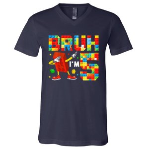 Dabbing Bruh IM 5 Year Old 5th Birthday Boy Building Blocks V-Neck T-Shirt