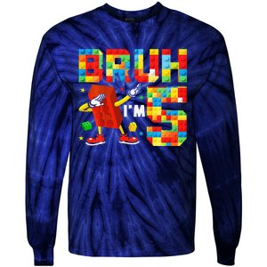 Dabbing Bruh IM 5 Year Old 5th Birthday Boy Building Blocks Tie-Dye Long Sleeve Shirt