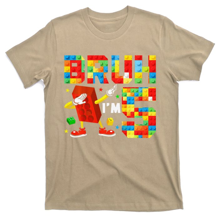 Dabbing Bruh IM 5 Year Old 5th Birthday Boy Building Blocks T-Shirt