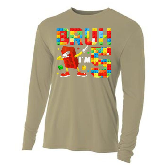 Dabbing Bruh IM 5 Year Old 5th Birthday Boy Building Blocks Cooling Performance Long Sleeve Crew