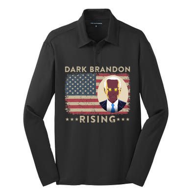 Dark Brandon is Rising Dark Brandon Rises Pro Biden USA Flag Silk Touch Performance Long Sleeve Polo