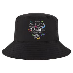 Dragonfly Butterfly I Can Do All Things Through Chrisgift Cool Comfort Performance Bucket Hat