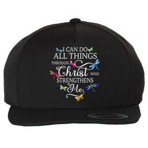 Dragonfly Butterfly I Can Do All Things Through Chrisgift Wool Snapback Cap