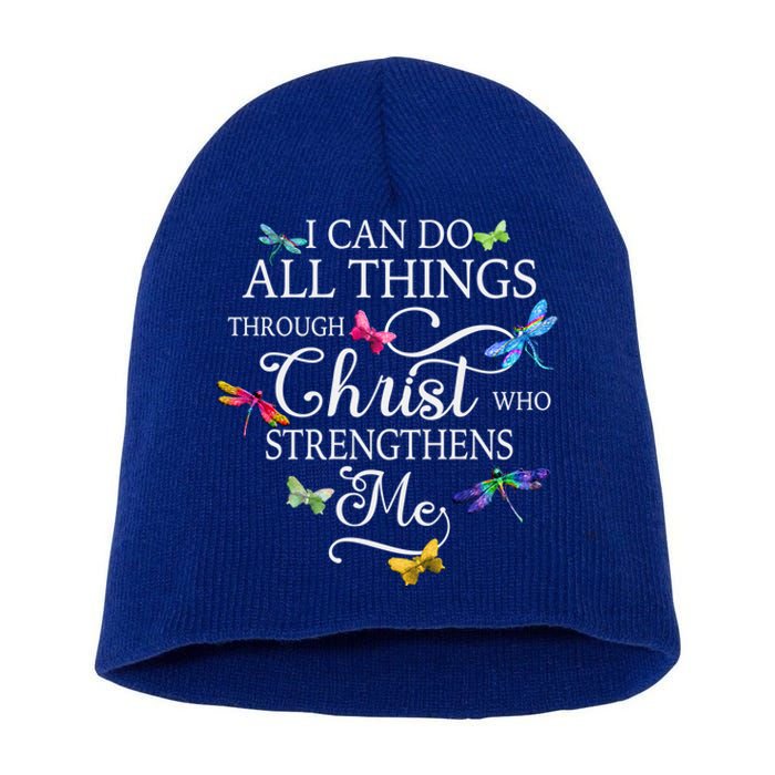 Dragonfly Butterfly I Can Do All Things Through Chrisgift Short Acrylic Beanie