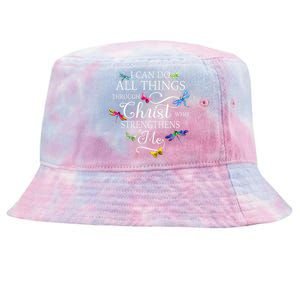 Dragonfly Butterfly I Can Do All Things Through Chrisgift Tie-Dyed Bucket Hat