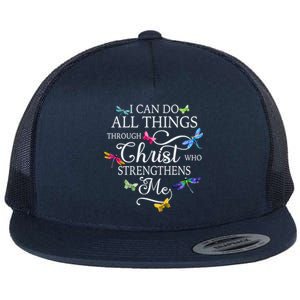 Dragonfly Butterfly I Can Do All Things Through Chrisgift Flat Bill Trucker Hat