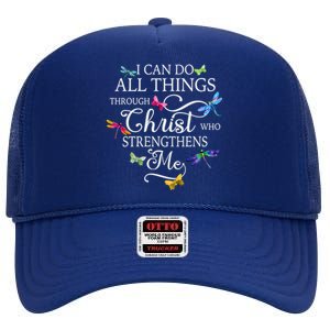 Dragonfly Butterfly I Can Do All Things Through Chrisgift High Crown Mesh Back Trucker Hat