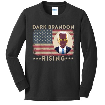 Dark Brandon Is Rising Dark Brandon Rises Pro Biden USA Flag Kids Long Sleeve Shirt