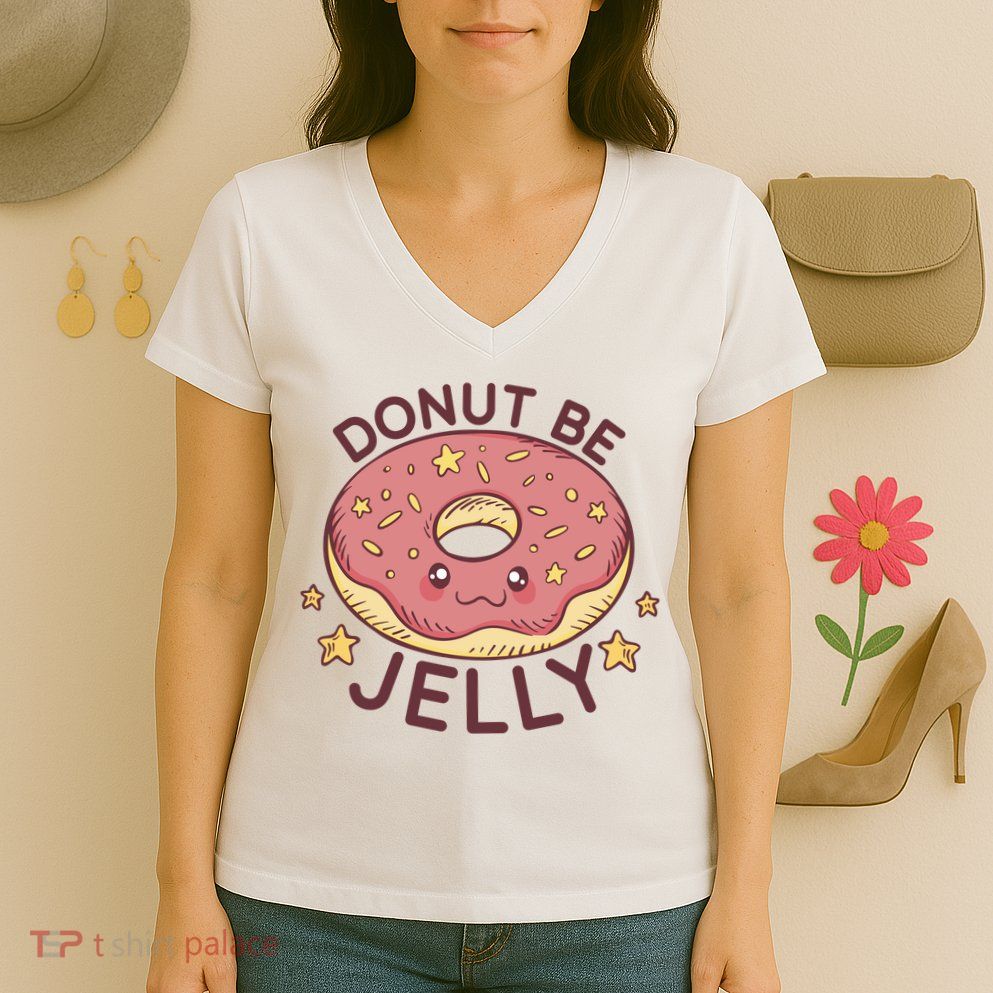 Donut Be Jelly Cute Funny Women's V-Neck T-Shirt