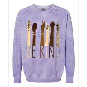 Deaf Be Kind Sign Language Hand Talking Teachers Interpreter Colorblast Crewneck Sweatshirt