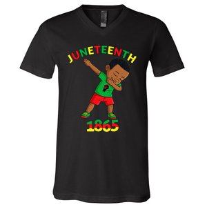 Dabbing Black King Juneteenth Melanin Brown Skin Dab V-Neck T-Shirt